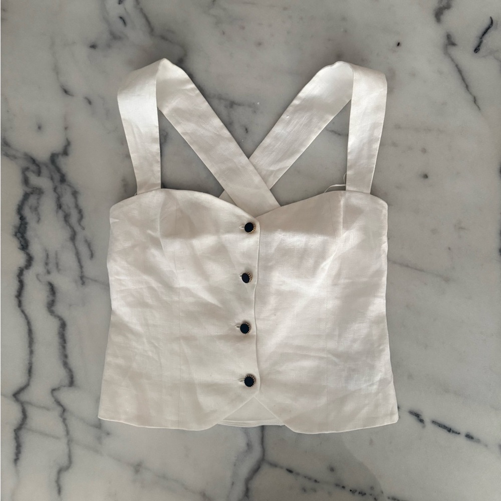 Reformation White Linen Vest
